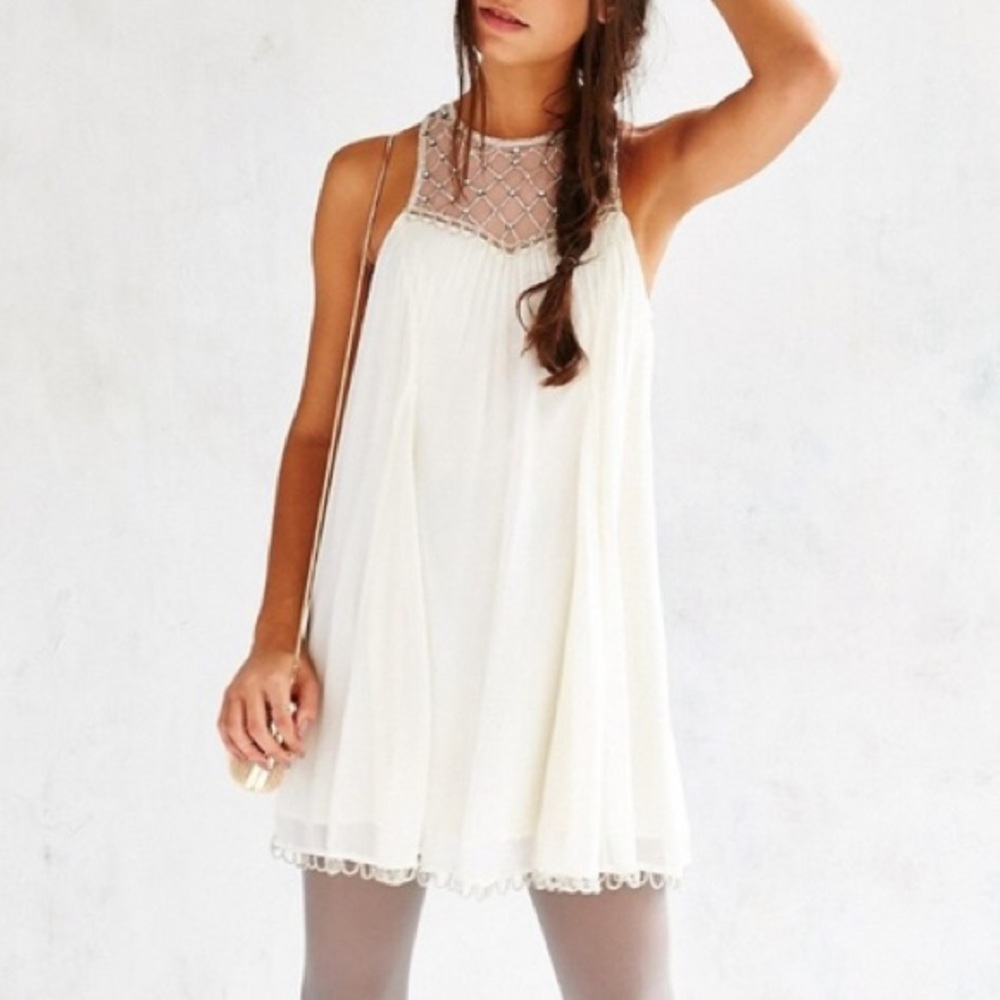 Kimchi Blue Chiffon White Beaded Trapeze Dress